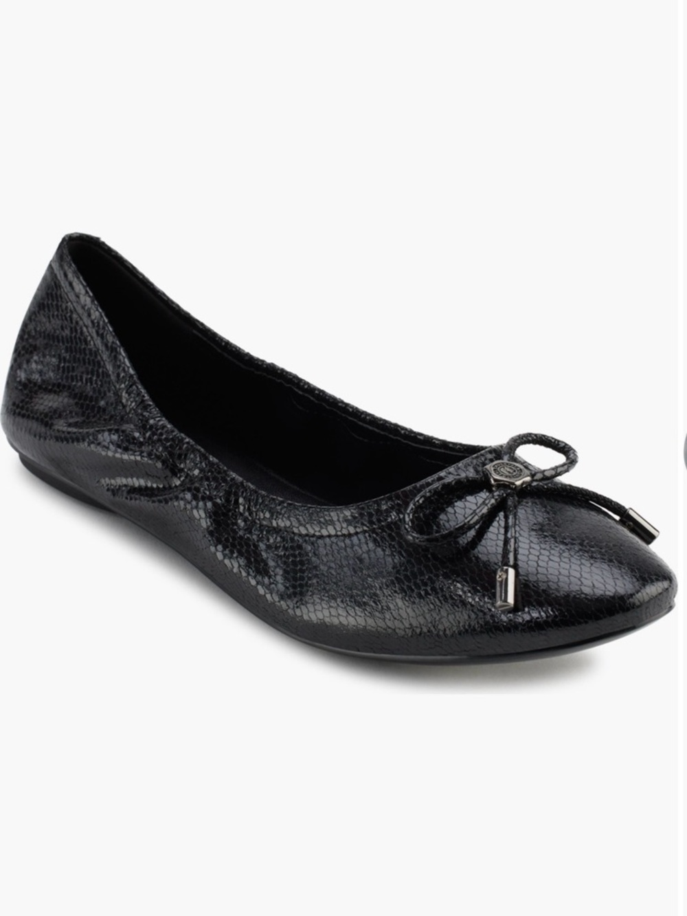 Karl Lagerfeld Black Snake-Embossed Ballet Flat with Bow Accent